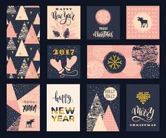 Set of artistic creative Merry Christmas and New Year cards. vector