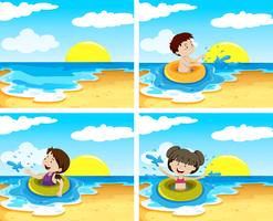 A Set of Children in Swimming Ring vector