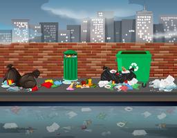 La basura en el paisaje urbano. vector