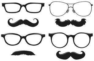 Diferentes diseños de bigote y gafas. vector