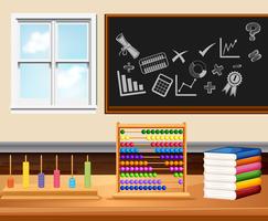 Classroom with books and instruments vector