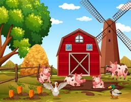 Animales de granja rurales felices vector