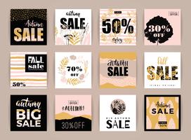 Set of artistic creative autumn sale cards.  vector