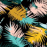 Seamless exotic pattern with tropical plants and artistic background vector