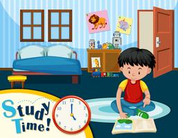 A boy studying in bedroom vector