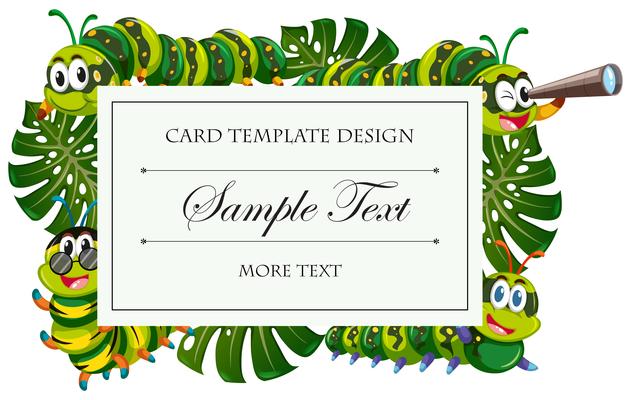 Card template with caterpillars and leaves