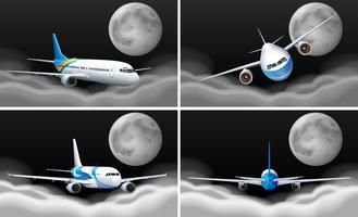 Four sky scenes with airplane flying vector