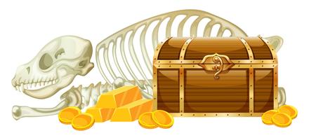 Chest Treasure and Skeleton on White Background vector