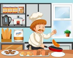 Chef cooking in a kitchen vector