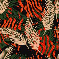 Seamless exotic pattern with palm leaves and animal pattern.