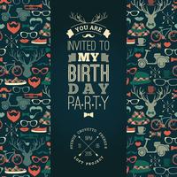 Happy birthday invitation, vintage retro background with hipster vector