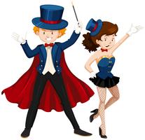 Magician and his assistant in blue outfit vector