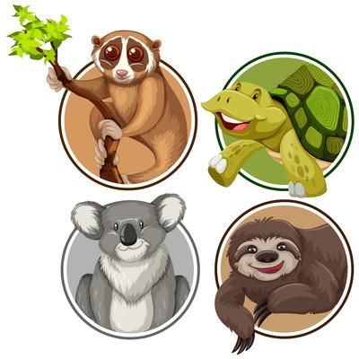 Set of exotic animals in circle banner