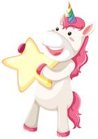 Cute pink unicorn holding star vector