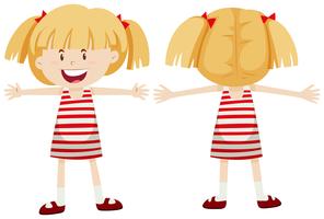 Little girl with front and back view vector