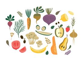 Ilustración de vector de verduras y frutas.