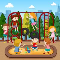 Kids playing on playground vector