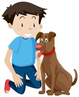 Young boy with pet dog vector