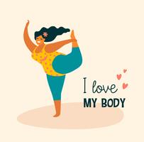 Body positive. Happy plus size girl and active lifestyle. vector