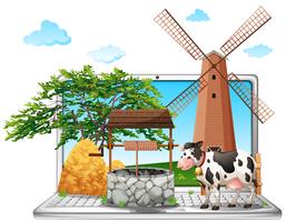 Cow and well on computer screen vector