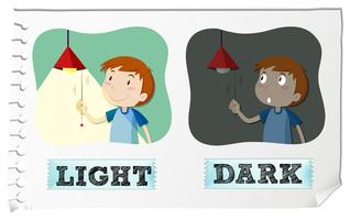 Opposite adjectives light and dark vector