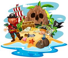 Pirate and little boy on treasure island vector