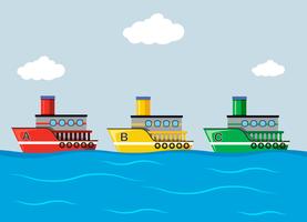 Barcos de colores en el océano vector