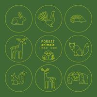 Vector linear icons of forest animals.