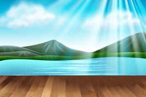 Background scene with lake and mountains vector