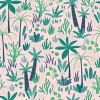 Seamless pattern with abstract tropical plants. Vector design.