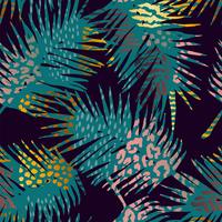 Trendy seamless exotic pattern with palm and animal prints. vector