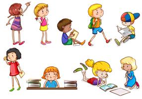 Set of children doing school activities vector