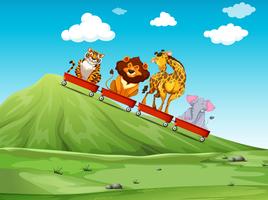 Wild animal riding on red wagon vector