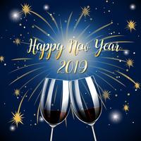 feliz año nuevo 2019 copas de champán vector