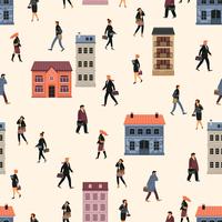 Seamless pattern with people going to work. vector