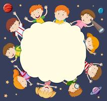 Blank frame with children around in space vector