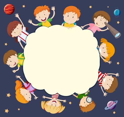 Blank frame with children around in space