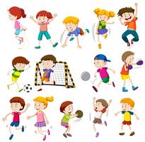 Boys and girls in different actions vector