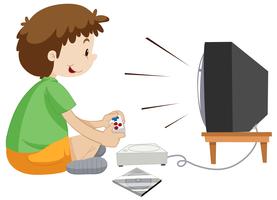 Boy playing vdo game alone vector