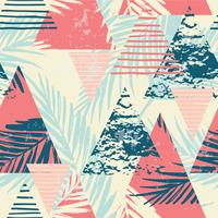 Seamless exotic pattern with palm leaves on geometric background vector