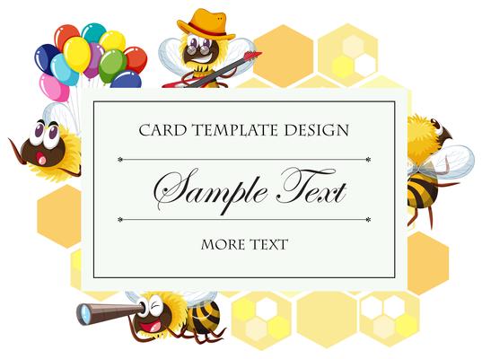 Card template with bee in different actions