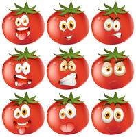 Tomate fresco con expresiones faciales. vector