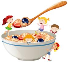 Kids and oatmeal with berries vector