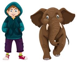 Pequeño niño y bebé elefante vector