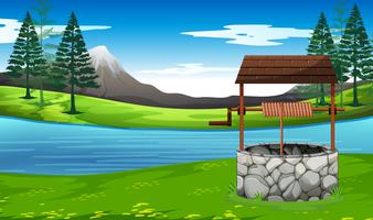 Well in nature landscape vector