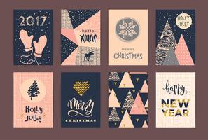 Conjunto de tarjetas creativas artísticas de feliz Navidad y año nuevo. vector