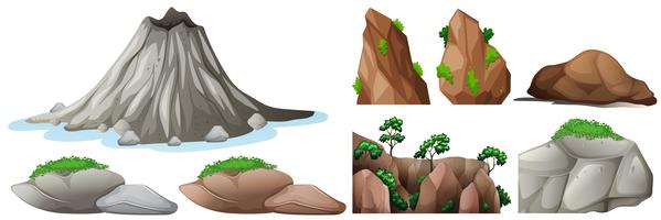 Elementos de la naturaleza con rocas y montañas. vector