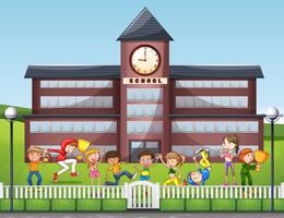 Many children playing at school vector