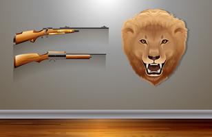 Hanging lion head on the wall vector