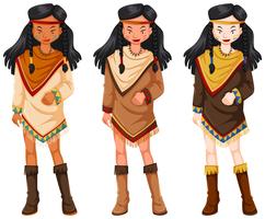 Indios nativos americanos mujeres en trajes tradicionales. vector